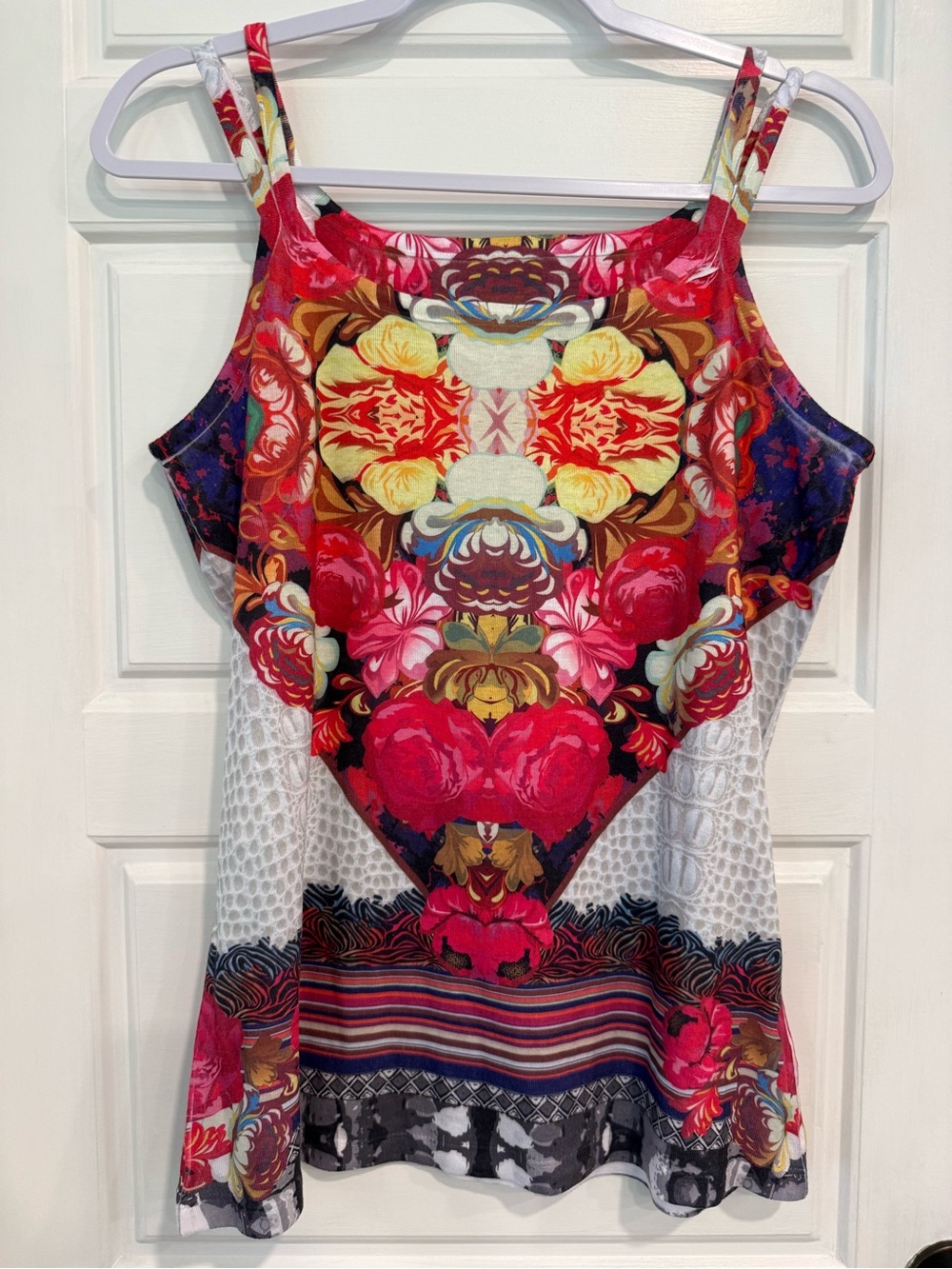 Women’s Boho Floral Mixed Print Tank Top Large Colorful Sleeveless Blouse
